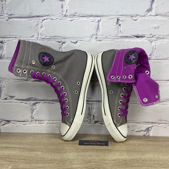 Converse Chuck Taylor Knee Hi XHI Charcoal Gray Purple Sneakers - Picture 5 of 8